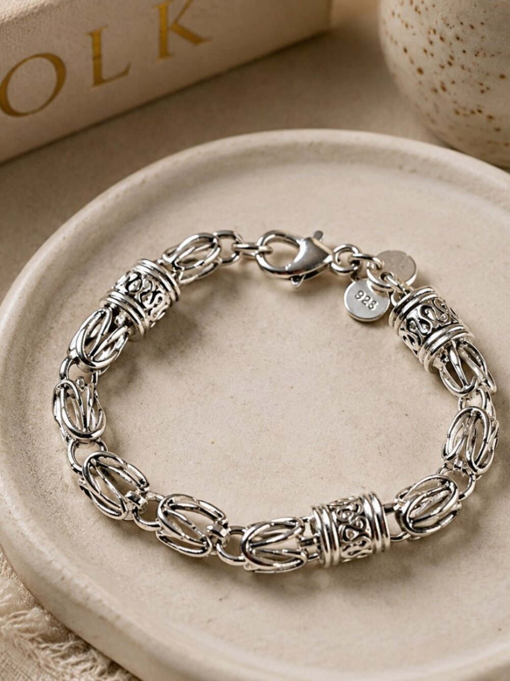 Vintage 925 Silver Bracelet Ornate Link Chain Bracelet